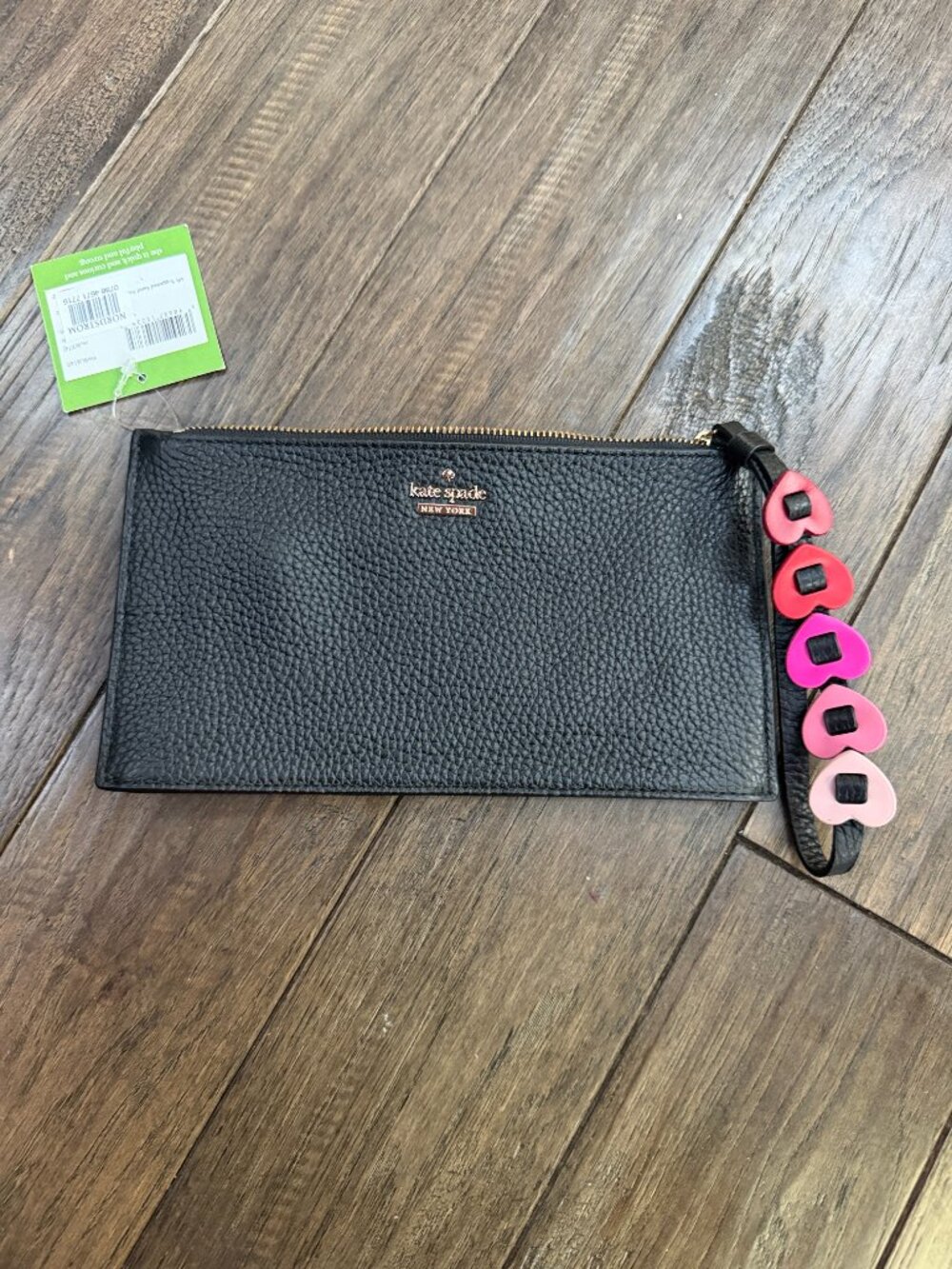 Kate Spade black wristlet small slim zip clutch wallet.